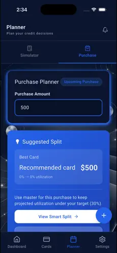 ALOC purchase planner with AI-powered card recommendations — ALOC Personal Finance Platform