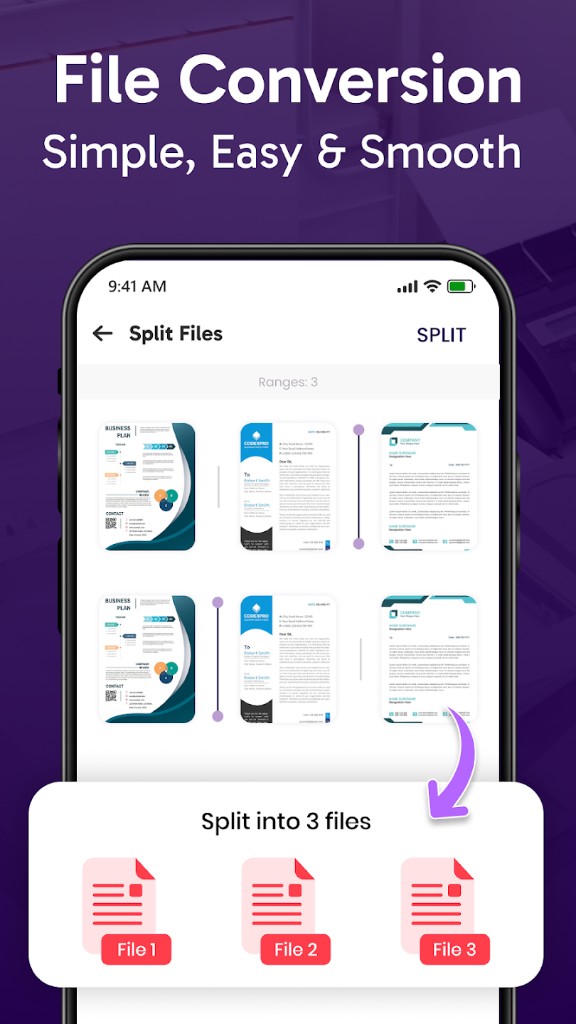 PDF split and file organization interface — Document Scanner & PDF Suite