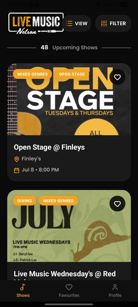 Live Music Local upcoming shows list in Nelson